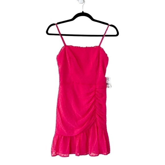 NWT MIDNIGHT DOLL Swiss Dot Ruched Mini Dress Hot Pink Size 4 - Picture 1 of 6